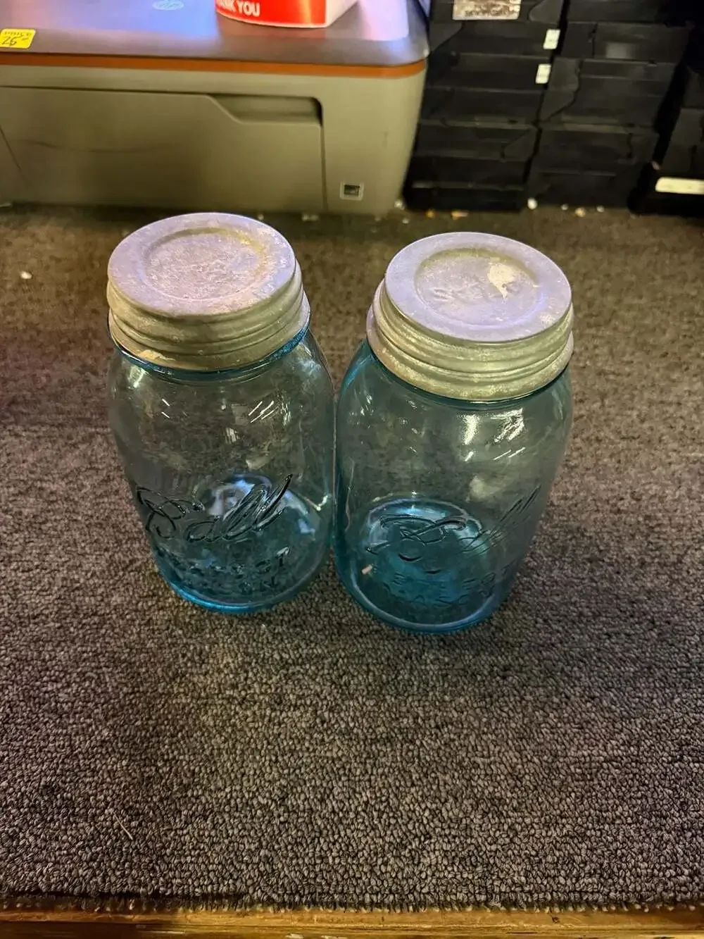 Vintage Blue Glass Mason Jars - Atlas Strong Shoulder Mason & Ball Perfect Mason